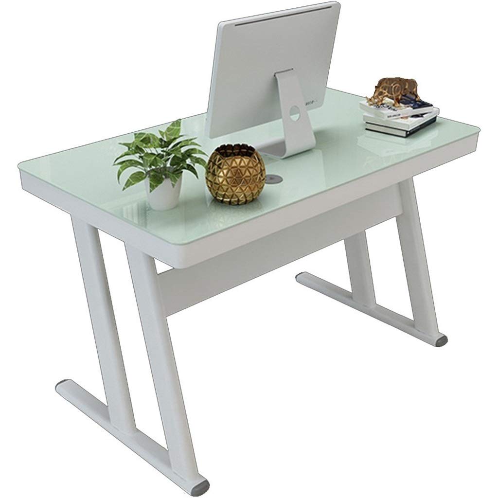 Priority Culture Compact Home Office Desk - Modern Tempered Glass Computer Desk, Gaming & Writing Table with Steel Frame (White, 120x60x75cm) - Perfect for Small Spaces, Bedroom & Home Office
