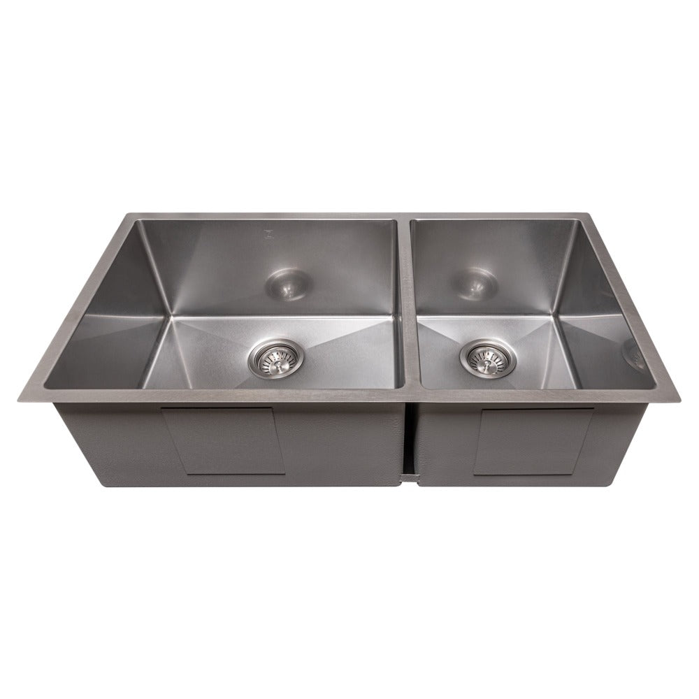 ZLINE 36-Inch Undermount Double Bowl Kitchen Sink - Satin Stainless Steel with Bottom Grid (Model SR60D 36S) | Perfect for Modern Kitchens, Restaurants & Food Prep Areas