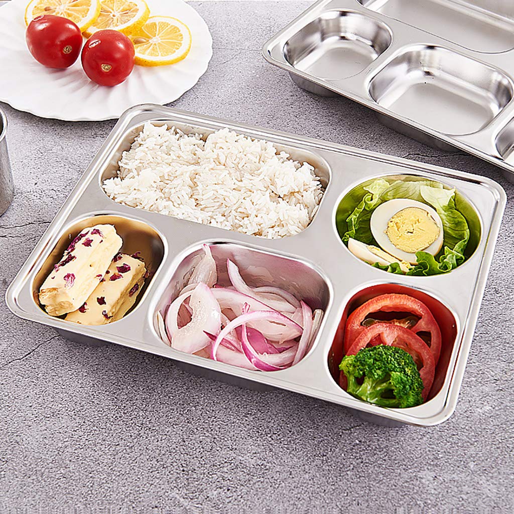 Stainless Steel Compartment Plate - 3/4/5 Section Bento Lunch Box with Dividers, Durable Food Tray for School, Office & Picnic | Microwave & Dishwasher Safe Meal Prep Container