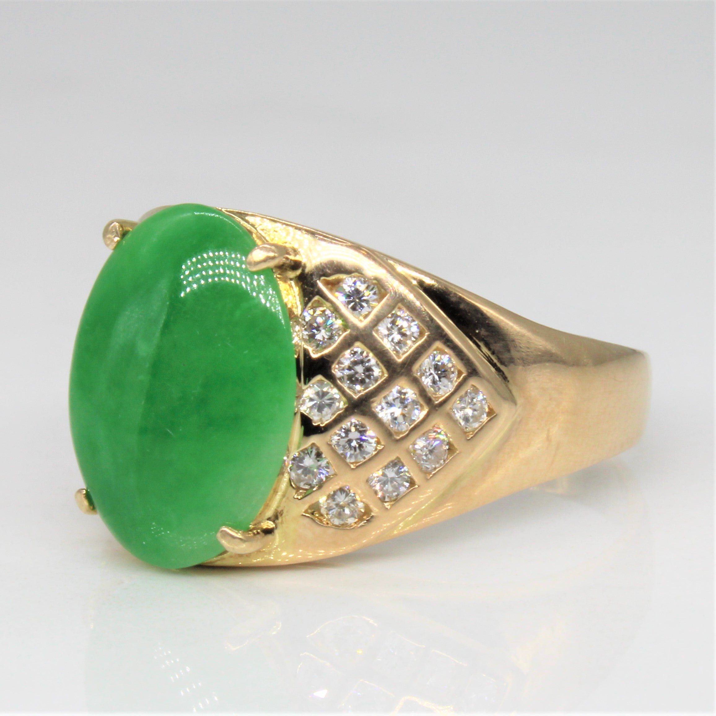 Exquisite 2.55ct Jadeite & 0.39ct Diamond Ring - Size 8.25 | Vintage Inspired Jewelry for Weddings, Anniversaries & Special Occasions