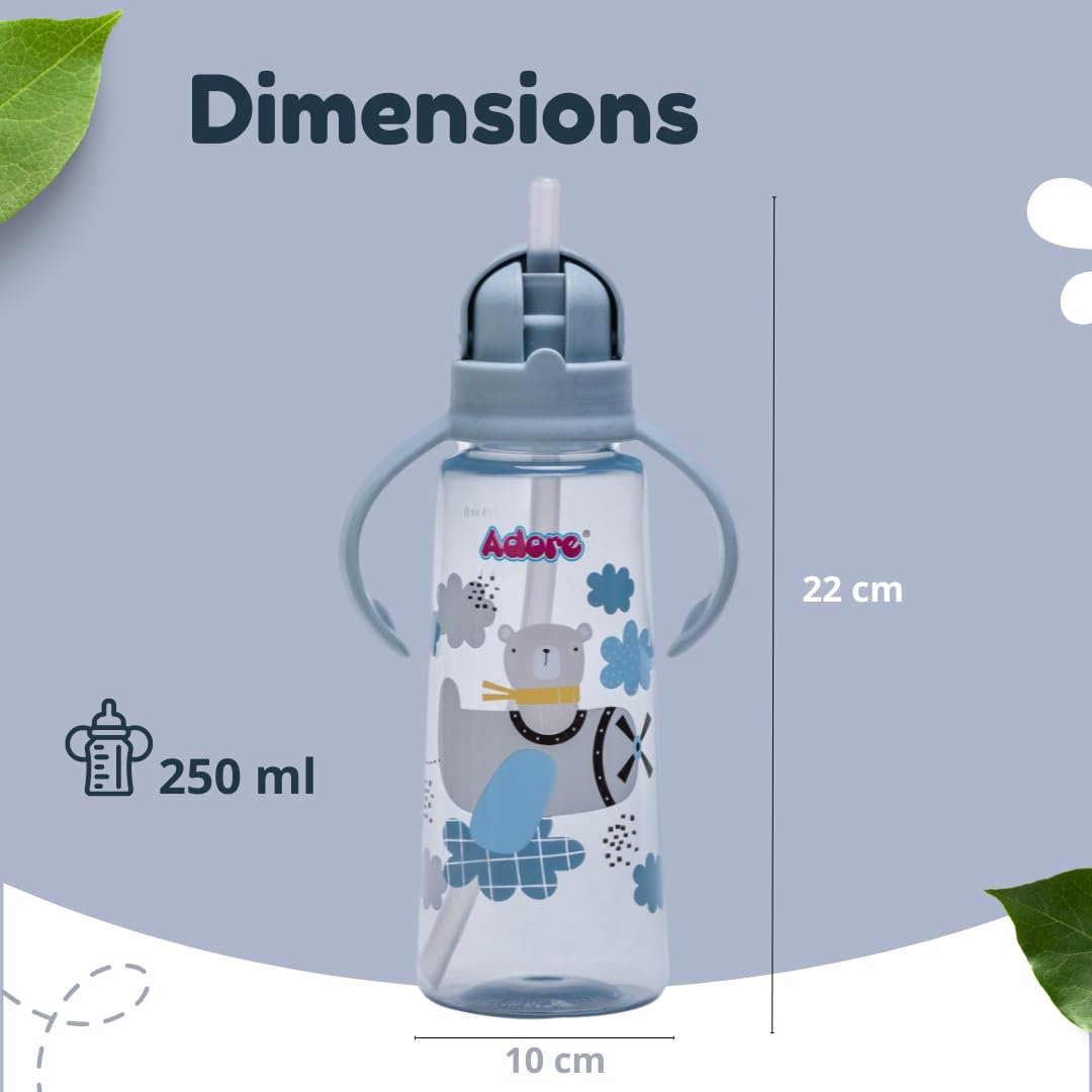 Adore Bling Leakproof Kids Water Bottle 240ml | BPA-Free Spill-Proof Toddler Sippy Cup with 360° Straw | Baby Drinking Bottle for Boys & Girls Ages 2+ | Perfect for Daycare, Travel & Outdoor Activities (Blue)
