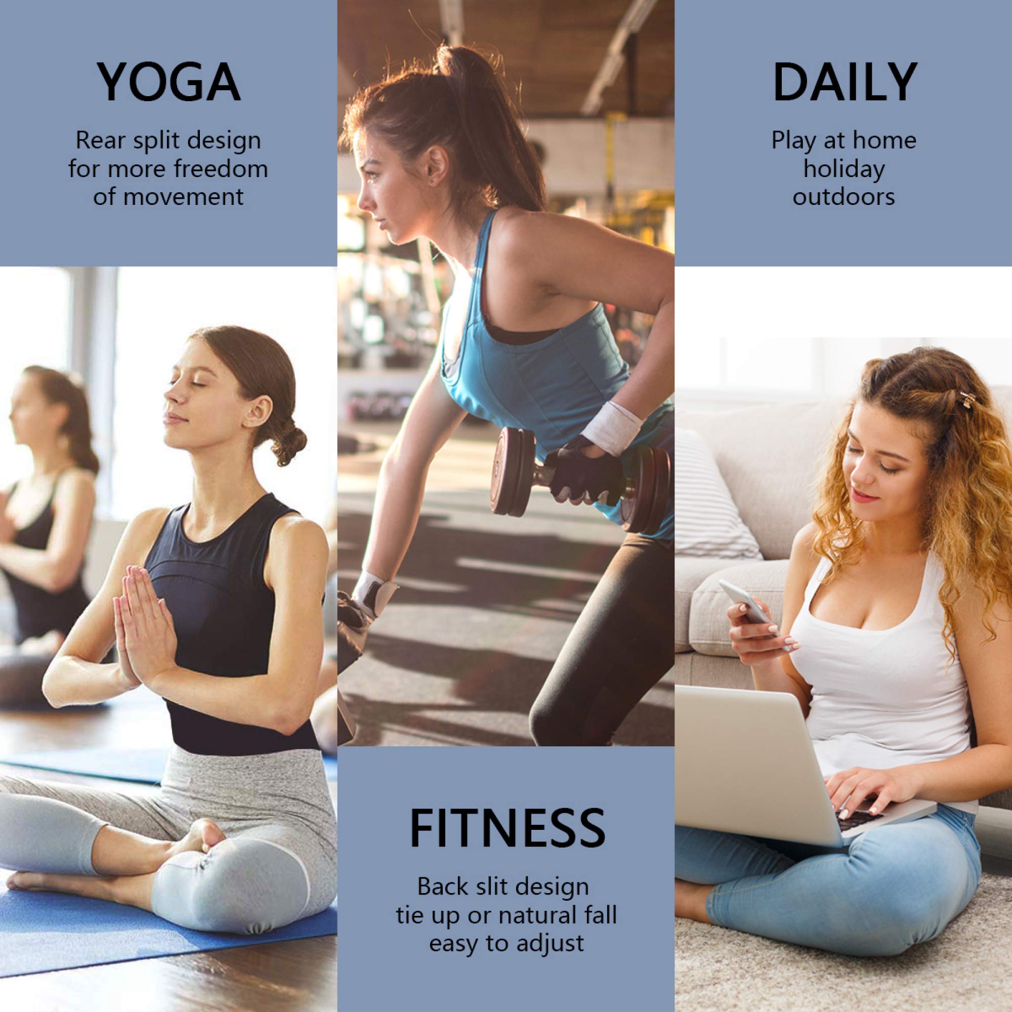 Women's Open Back Dinosaur Print Gym Tank Top - Blue Yoga Workout Shirt with Tie Back Design | Perfect for Yoga, Gym & Summer Workouts