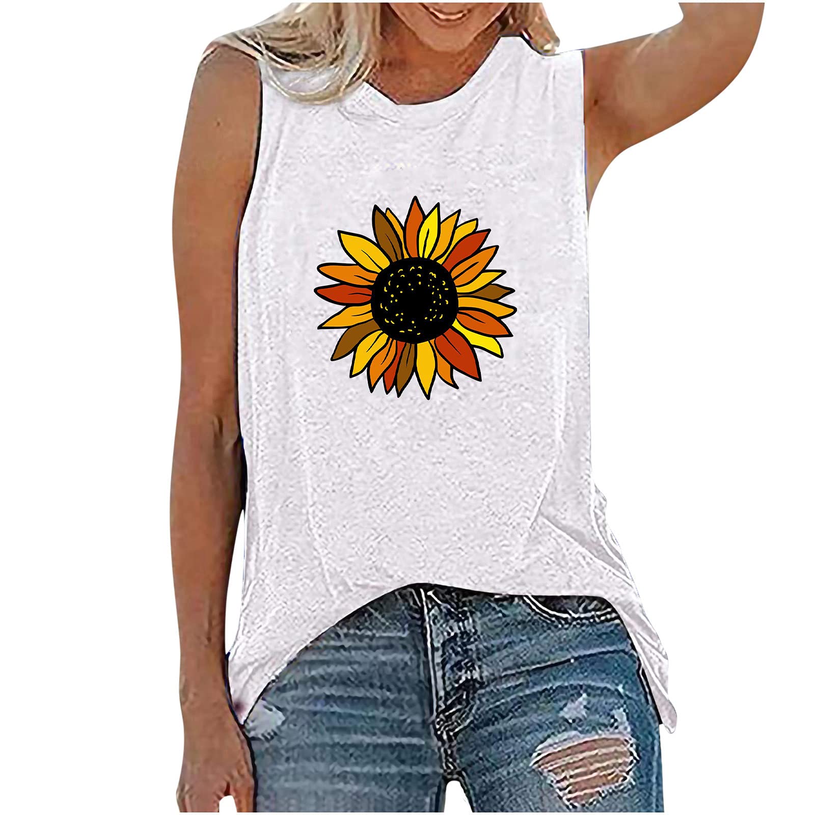 Women's Plus Size Sunflower Print Tank Tops - Casual Summer Fashion Tops for Women | Perfect for Beach Outings, Music Festivals & Everyday Wear