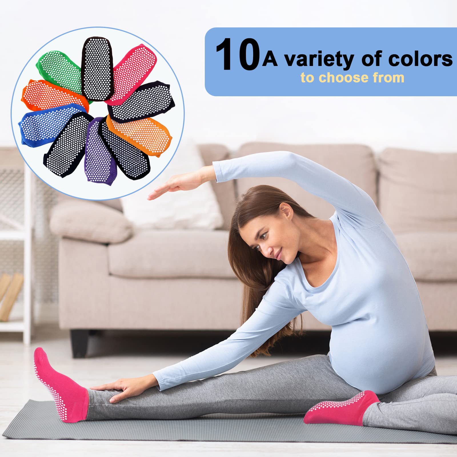 Non-Slip Yoga Socks for Women & Men - 30 Pairs Colorful Grip Socks for Yoga, Barre & Hospital Use