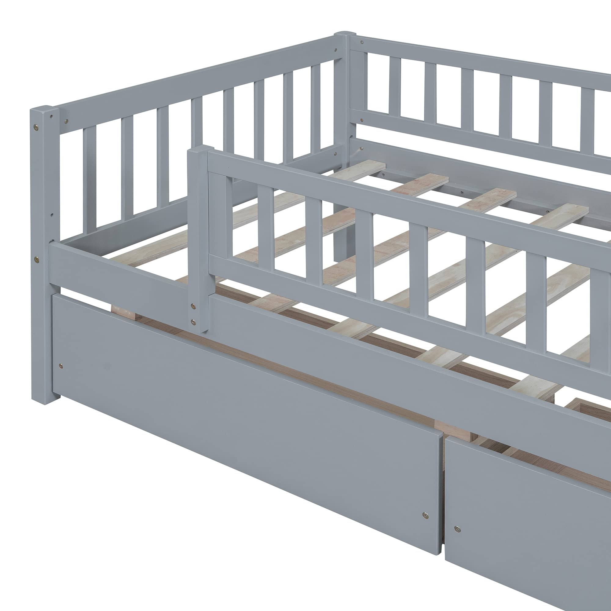Harper & Bright Designs Twin Size Daybed with Storage Drawers - Wooden Kids Twin Platform Bed Frame with Safety Rails, No Box Spring Required, Easy Assembly (Gray) - Perfect for Kids' Bedrooms, Guest Rooms & Small Spaces