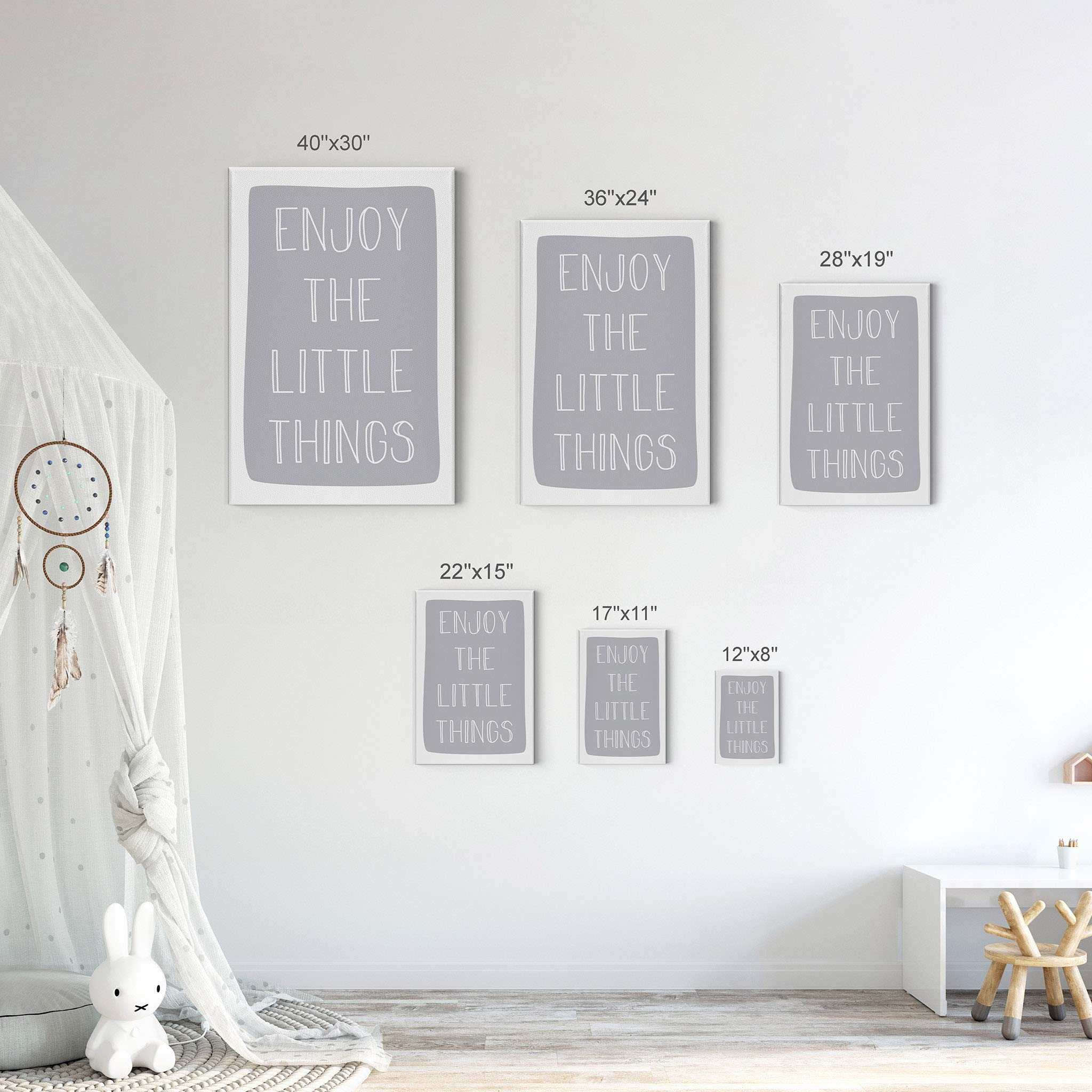 Enjoy The Little Things Lettering Blue Background Canvas Print - Kids Room Decor, Nursery Wall Art, Baby Room Decor - Ready to Hang 12x8 Inch - Made in USA | Perfect for Children's Bedrooms, Playrooms & Gift Ideas