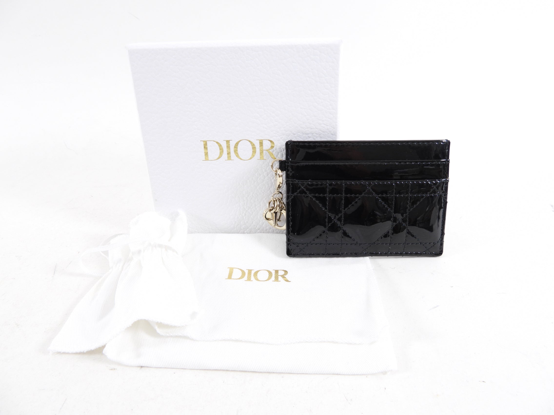 Christian Dior Black Patent Leather Cannage Card Holder - Luxury Wallet for Credit Cards & ID - Perfect for Everyday Use & Special Occasions