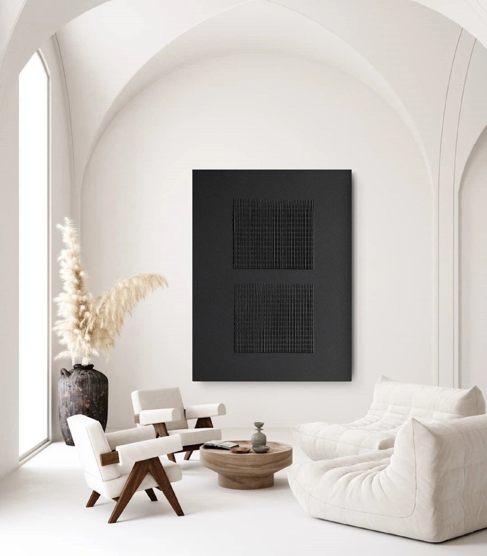 Black Minimalist Textured Painting Canvas Wall Art - Modern Abstract Home Decor for Living Room, Bedroom & Office #MZ012