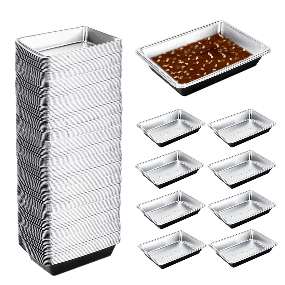 100-Pack Disposable Plastic Sauce Dishes - Small Rectangle Condiment Serving Trays for Dipping Sauces, Seasonings & Dressings - Perfect for Home, Restaurants, BBQs & Party Snack Serving