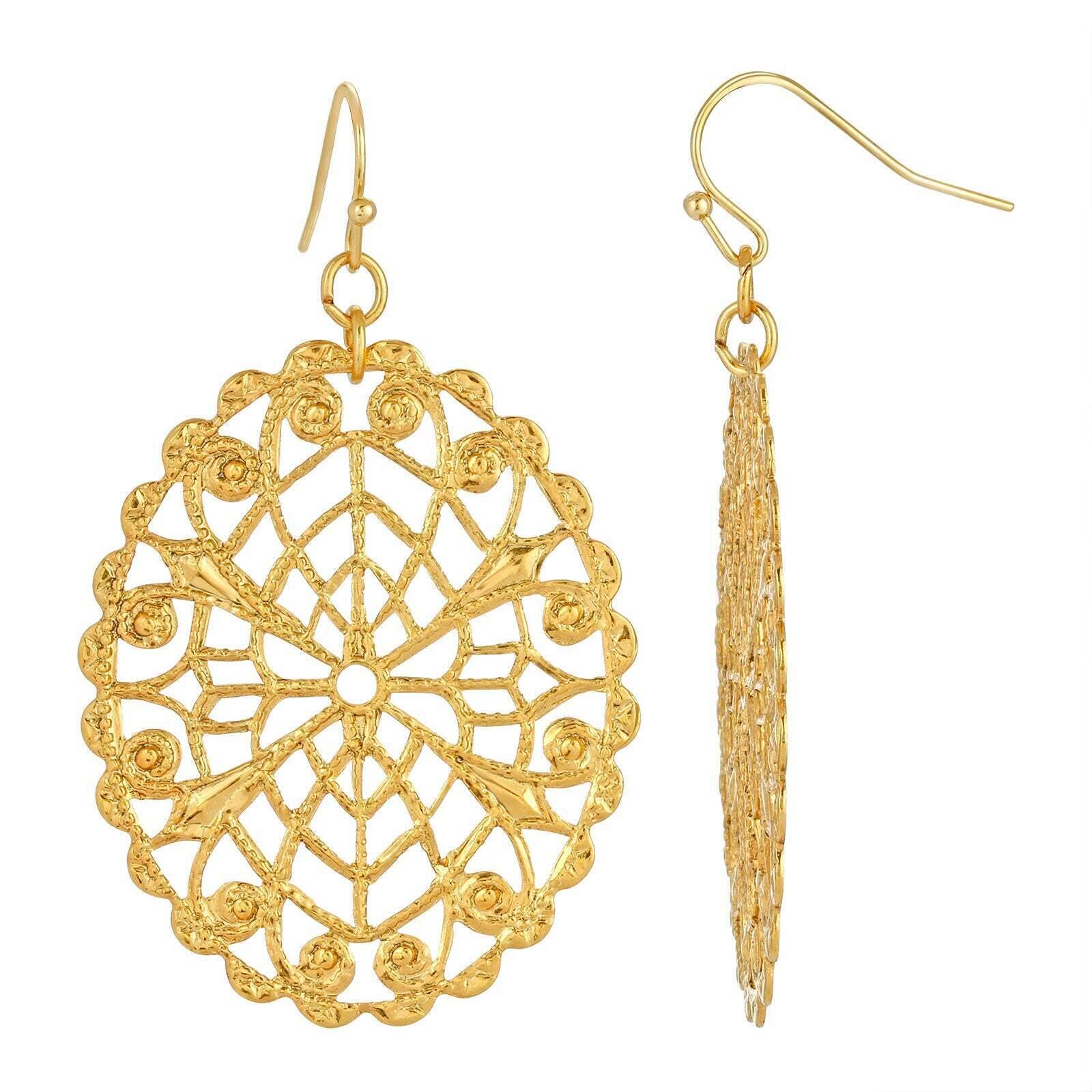 1928 Jewelry Intricate Oval Filigree Drop Earrings - Vintage Style Dangle Earrings for Women, Perfect for Weddings, Parties & Special Occasions