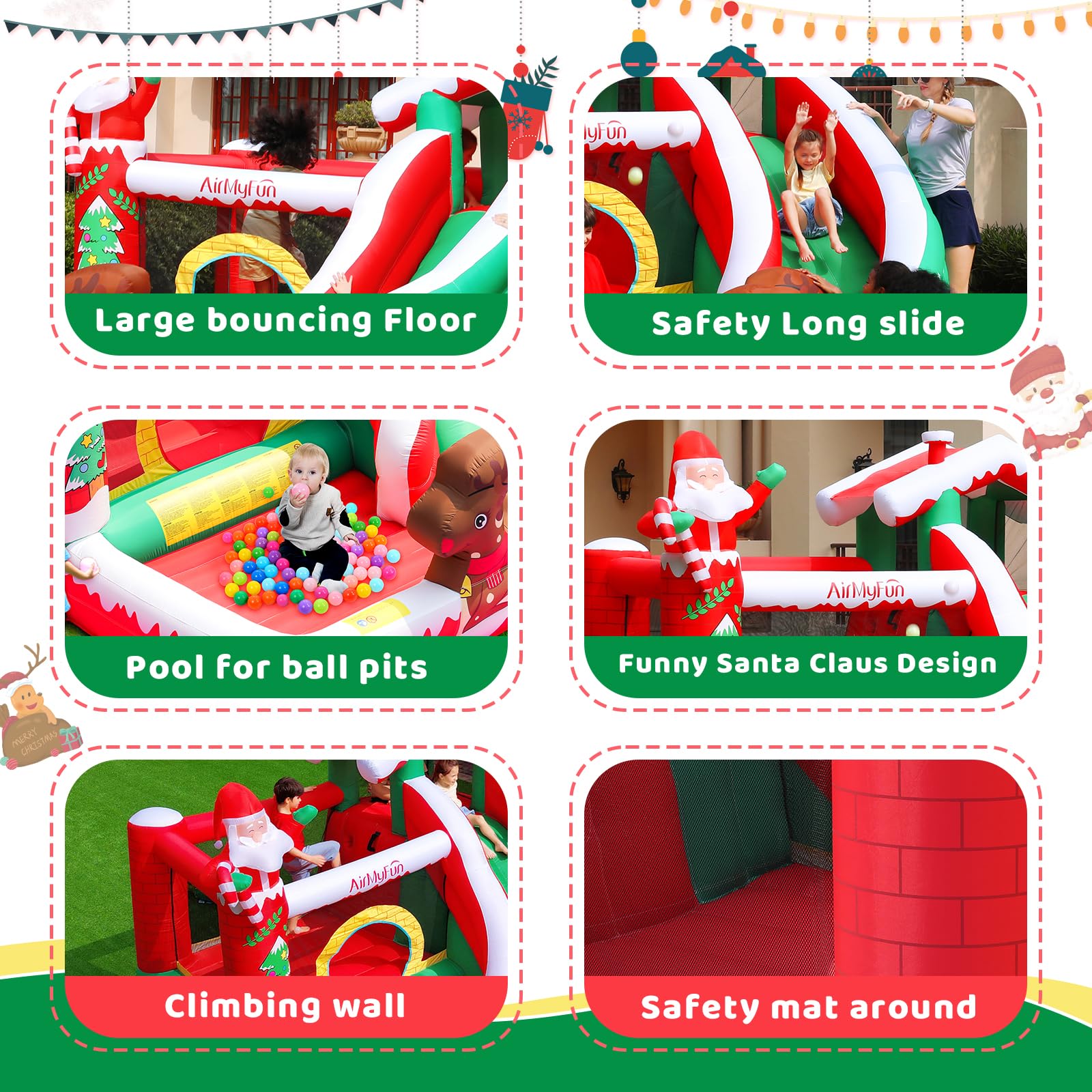 Inflatable Christmas Bounce House with Slide - Santa Claus Snow Bouncy Castle for Kids Outdoor Party | Includes Air Blower | Perfect for Holiday Celebrations, Birthday Parties & Backyard Fun