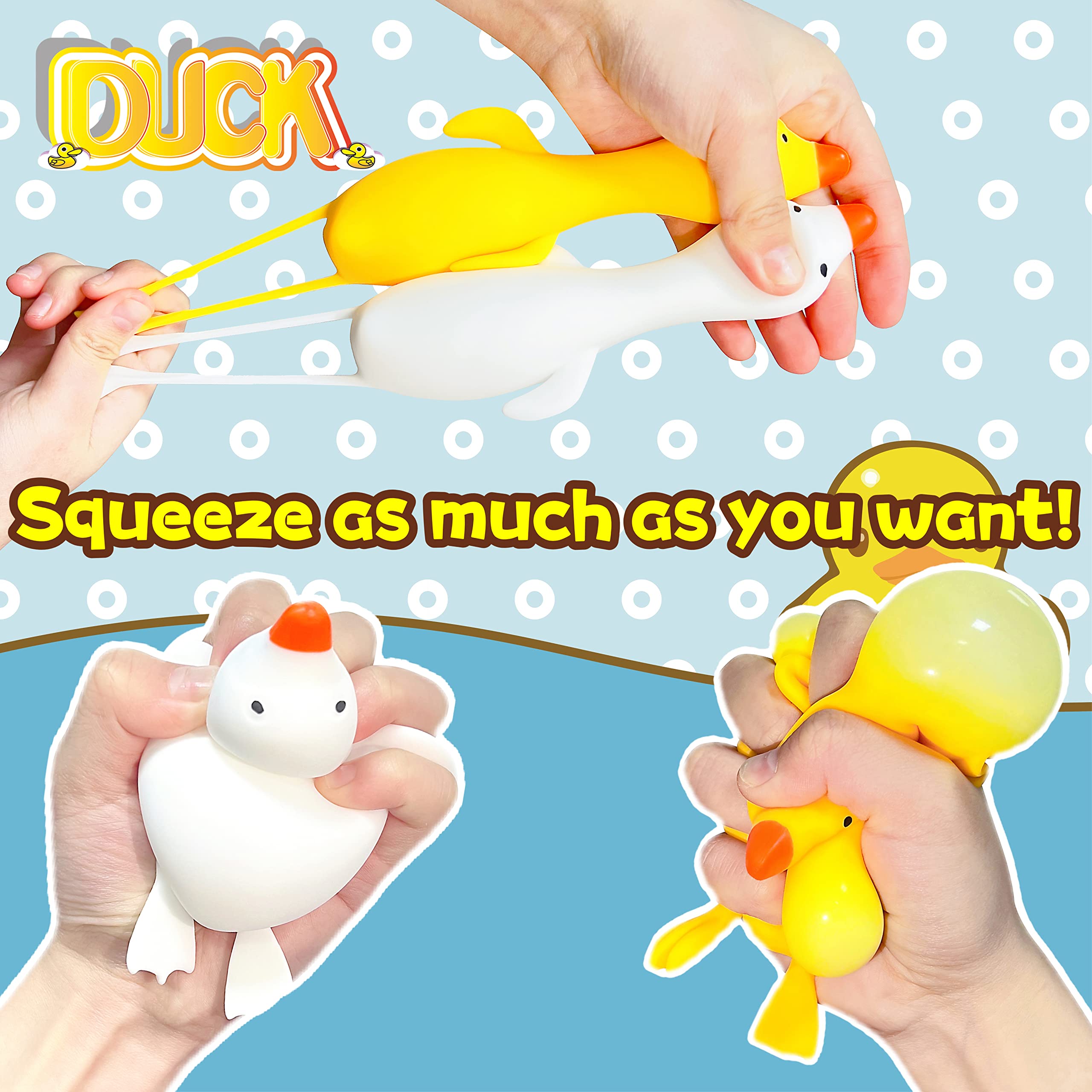 Stress Relief Squishy Fidget Toys - Set of 2 Duck-Shaped Squeeze Balls for Kids & Adults | Anxiety Relief Animal Dough Balls for Boys & Girls | Soft Squishy Stress Balls for Office, Classroom & Home Use