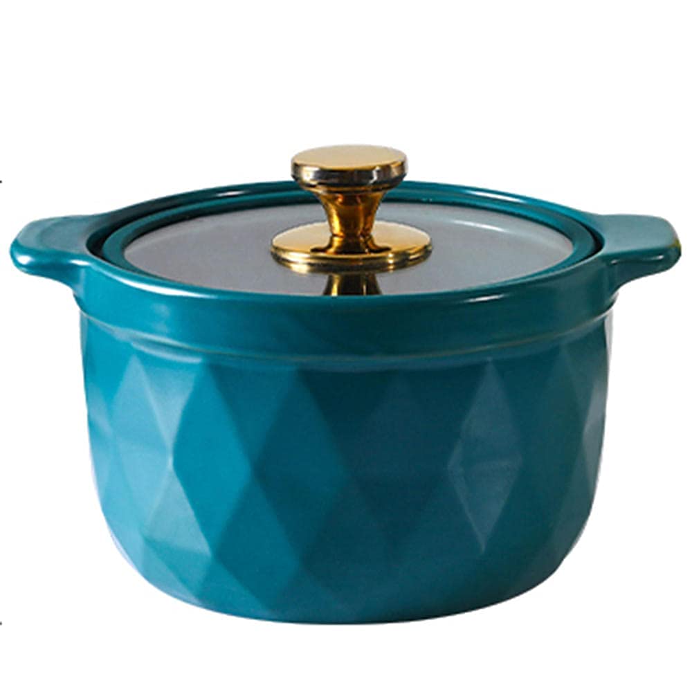 Small Ceramic Clay Cooking Pot - 3.5L High Heat Resistant Soup Pot with Geometric Design, Crack Proof for Stovetop & Oven Use - Perfect for Slow Cooking, Stews & Serving Dishes (Light Blue)