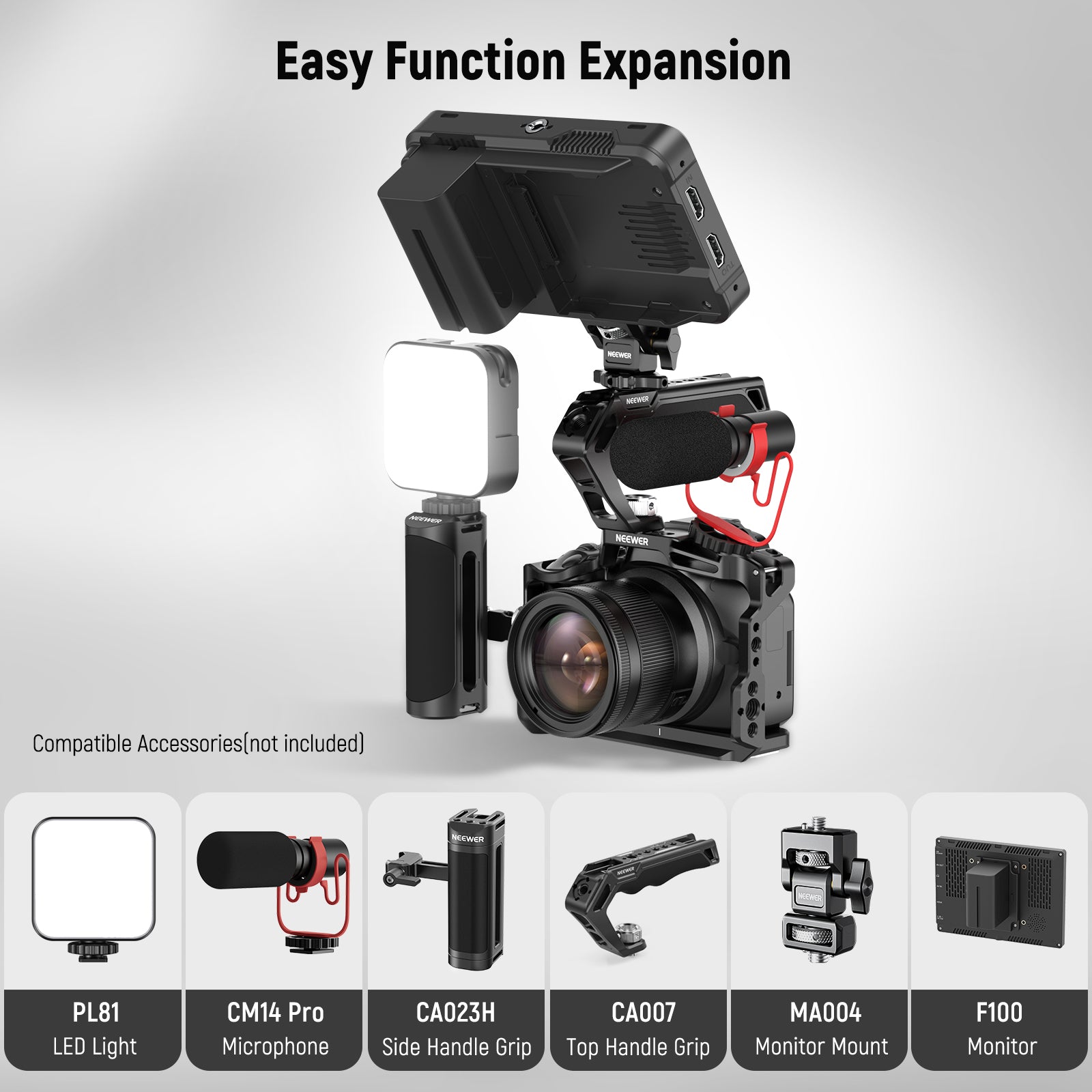 NEEWER CA031 Camera Cage for Canon EOS R50 - Durable Aluminum Alloy DSLR Rig with Cold Shoe Mount & 1/4