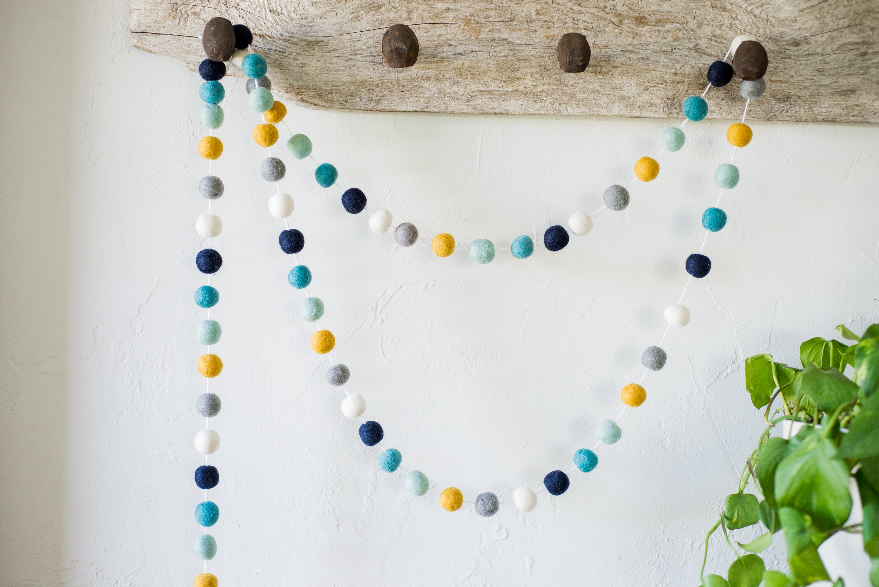 Blues Gold Neutral Felt Ball Garland - Handmade Wool Decor for Nursery, Wedding, Christmas & Home Decoration