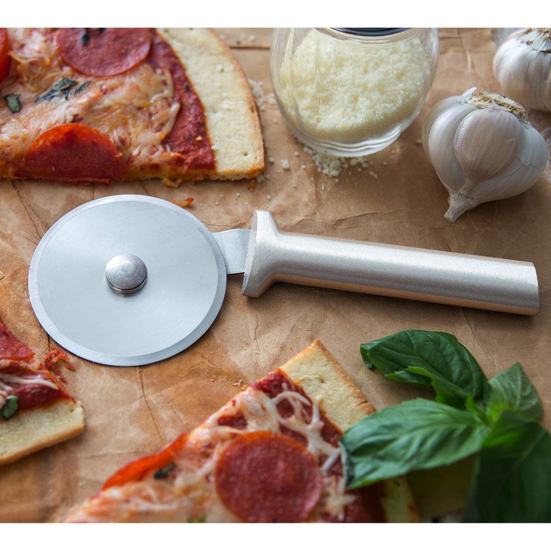 Rada Cutlery 14-Inch Stainless Steel Pizza Cutter with Ergonomic Silver Handle - Perfect for Home Kitchen, Restaurant & Pizza Parties