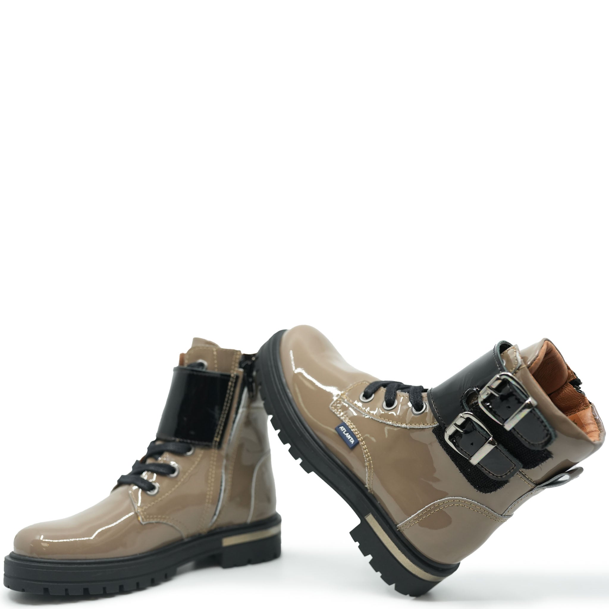 Atlanta Moccasin Toffee Patent Leather Buckle Ankle Boots for Women - Stylish & Comfortable Footwear for Casual Outings, Office Wear & Fall Fashion