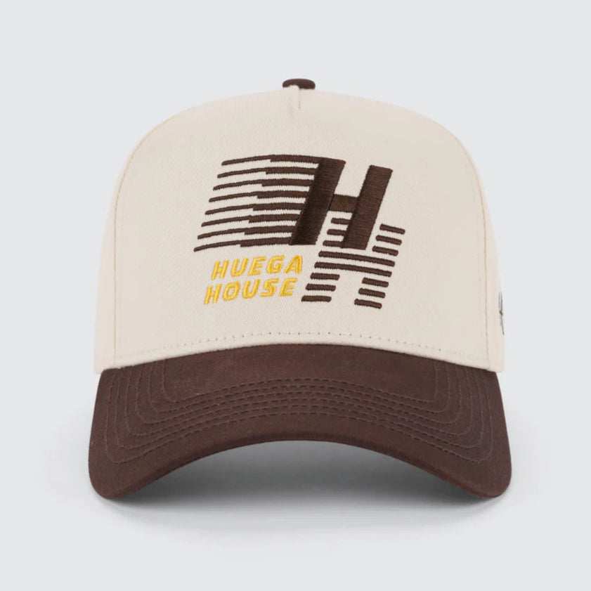 Huega House Legacy Snapback Hat - Tan & Brown Adjustable Baseball Cap for Men & Women | Casual, Streetwear, Outdoor Activities
