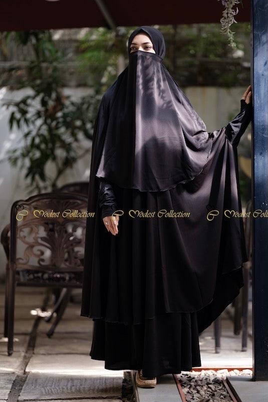 Black Niqab Khimar - Islamic Face Veil for Women - Modest Muslim Prayer Hijab & Daily Wear