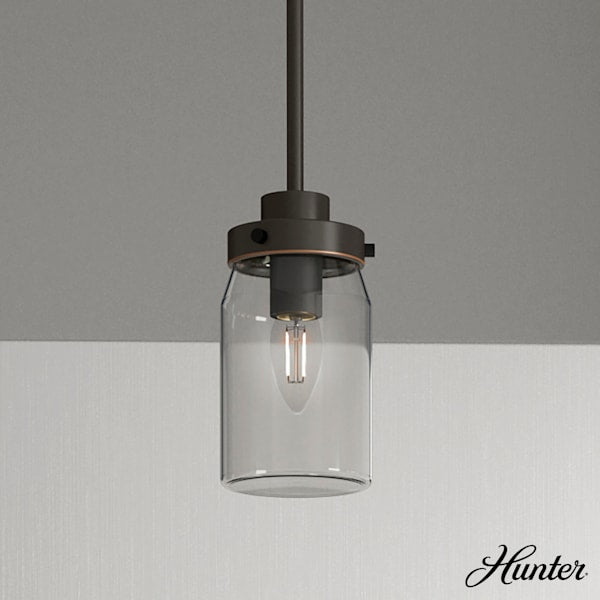 Hunter Devon Park 1-Light Mini Pendant in Onyx Bengal - Modern Black Ceiling Light Fixture for Kitchen Island, Dining Room & Bedroom Lighting