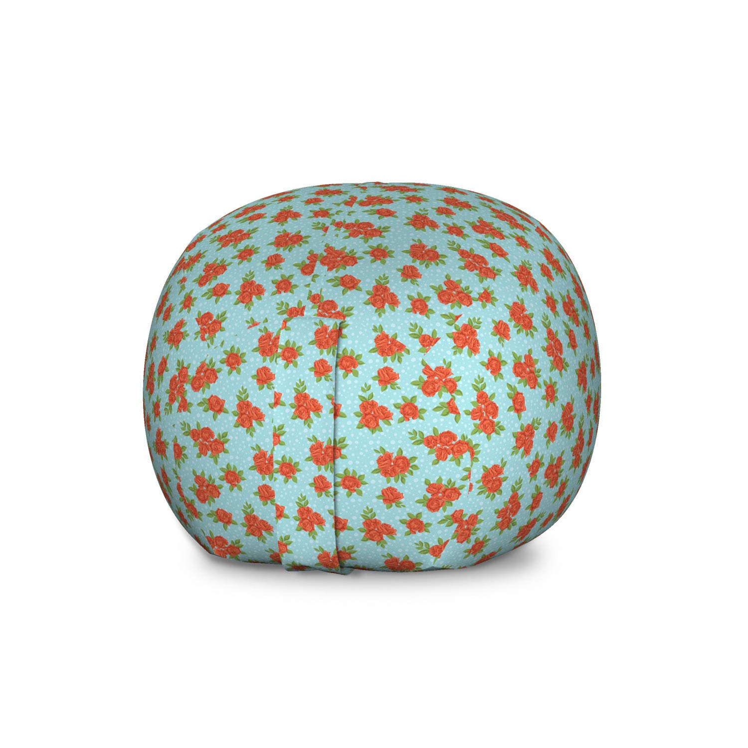 Ambesonne Floral Storage Toy Bag Chair - Large Washable Stuffed Animal Organizer with Romantic Roses & Leaves on Bubble Background - Blue Burnt Orange - Perfect for Kids' Room, Nursery, Playroom & Home Organization