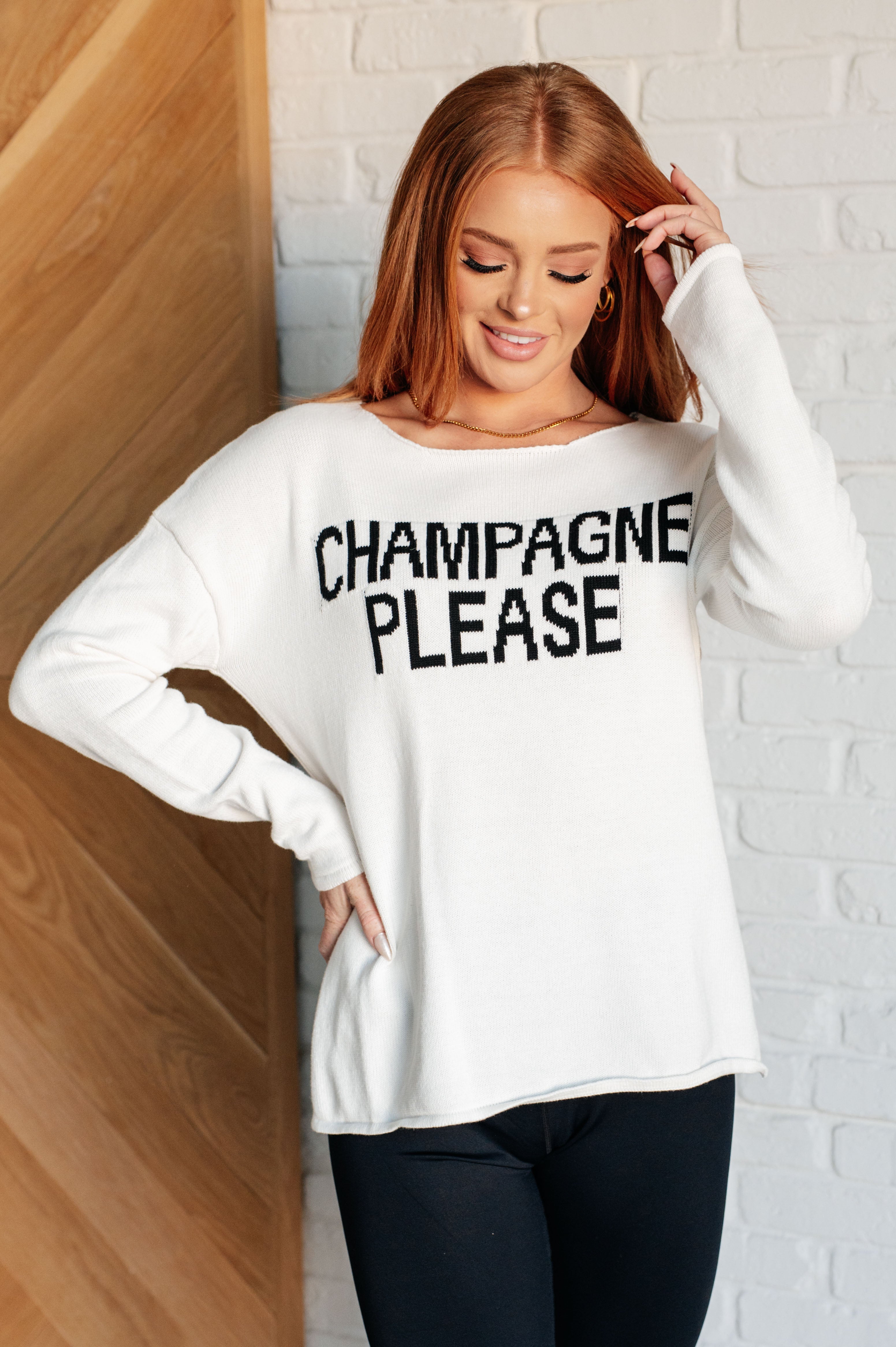 Champagne Please Lightweight Sweater for Women - Soft & Comfortable Knit Pullover - Perfect for Casual Wear, Office & Date Nights