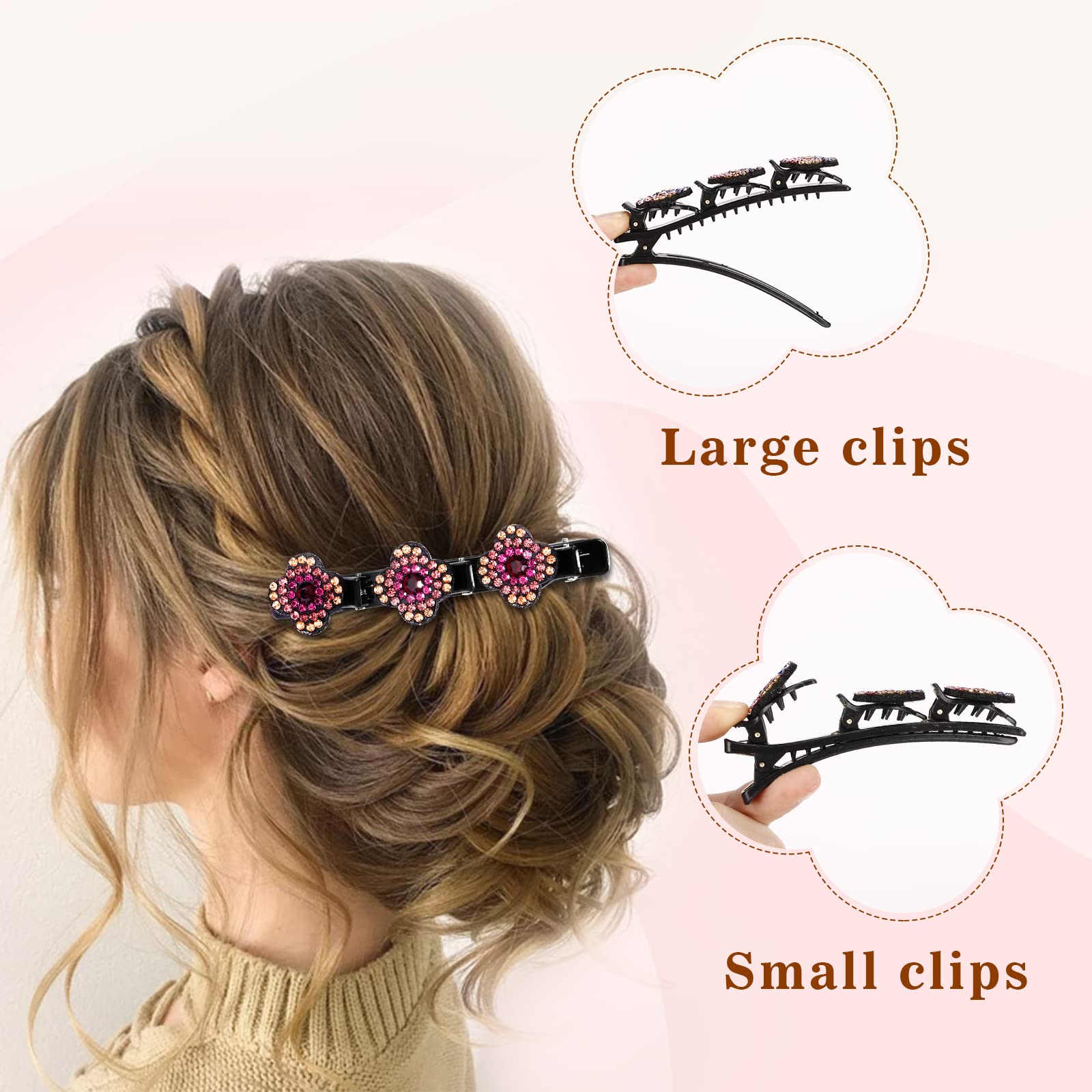 Sparkling Crystal Stone Braided Hair Clips for Women - Elegant Triple Hair Clips Set with 3 Small Clips for Girls (Pack of 4) - Perfect for Weddings, Parties, and Everyday Styling
