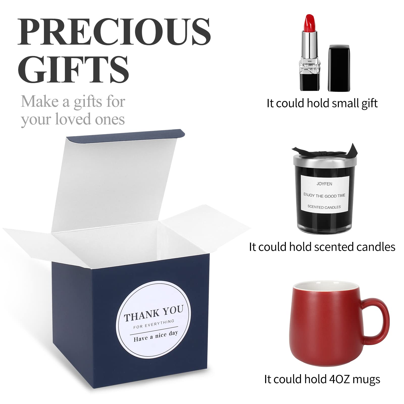 COTOPHER 60 Pack 4x4x4 Inches Small Navy Gift Boxes with Lids - Premium Wedding, Bridesmaid Proposal, Party Favor, Candy & Cupcake Boxes - Includes Ribbons & Stickers - Perfect for DIY Crafts, Gifts & Special Occasions