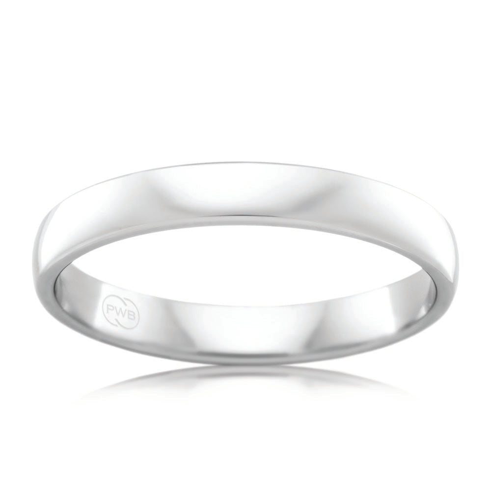9ct White Gold 3mm Classic Barrel Ring - Size R - Elegant Everyday Jewelry for Women, Perfect for Gifts & Special Occasions