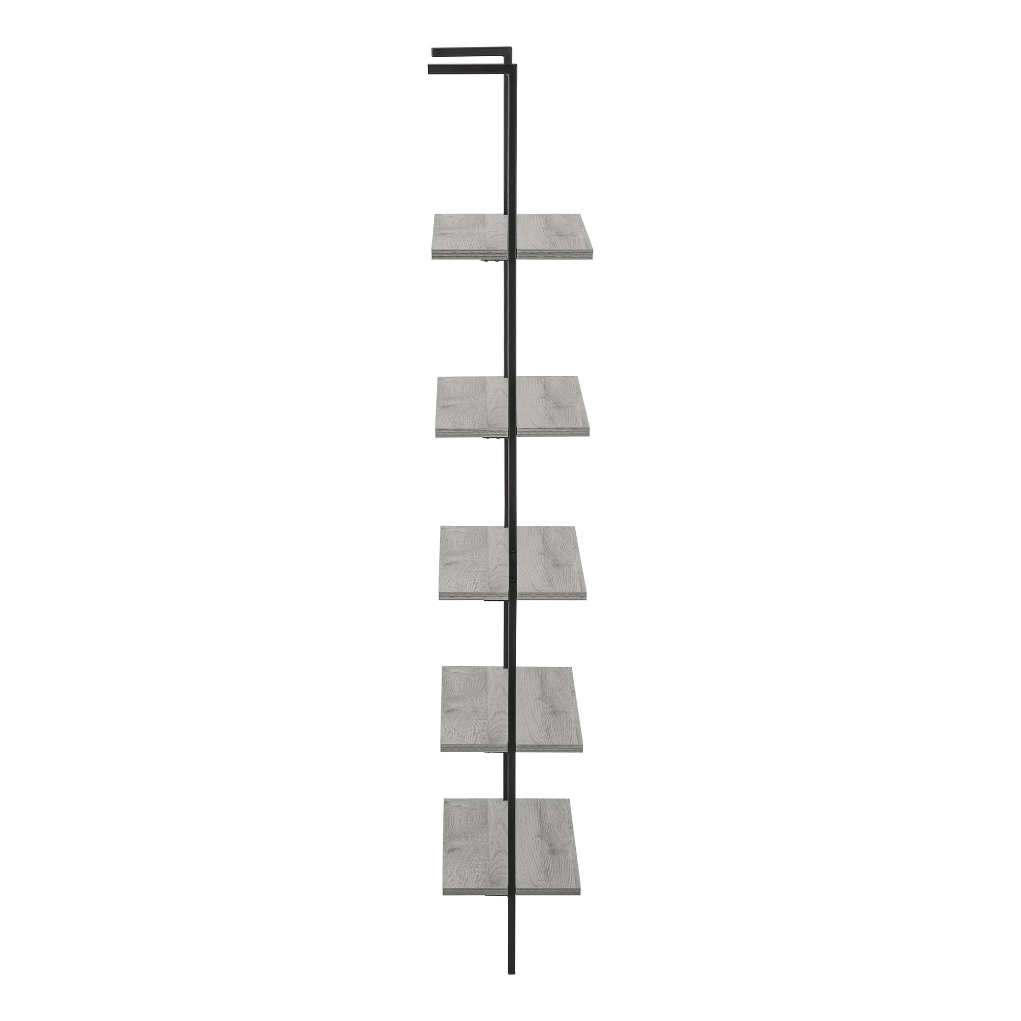 72-Inch Tall Grey & Black Metal Ladder Bookcase - Space-Saving Bookshelf for Home Office, Living Room, or Bedroom Storage