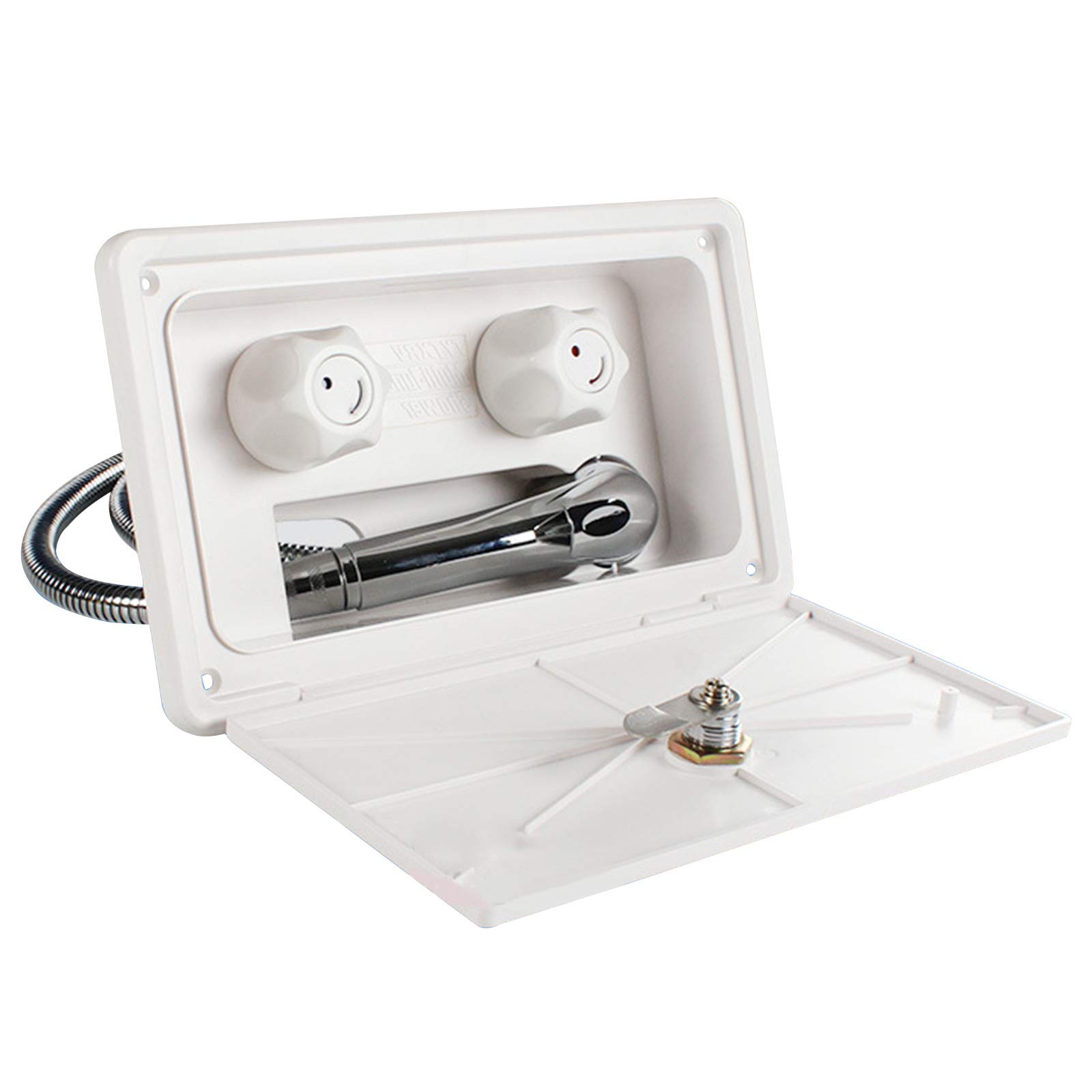 QUQUTWO RV Exterior Shower Box Kit with Lock - Waterproof Outdoor Shower Enclosure for Boat, Marine, Camper, Motorhome & Caravan - Perfect for Camping, Boating & RV Trips (White)