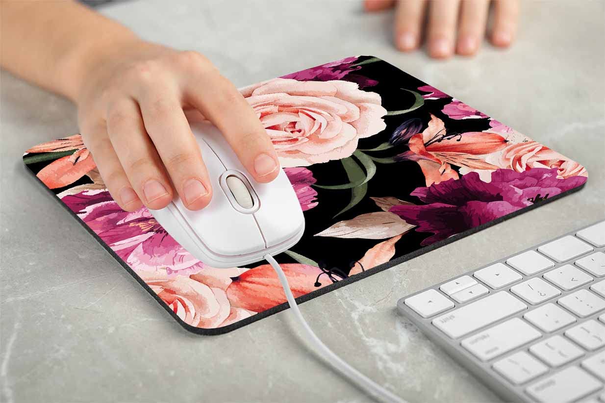 Peony Flowers Mouse Pad - Washable Non-Slip Rubber Base Desk Pad for Office, Laptop & Wireless Mouse (7.9