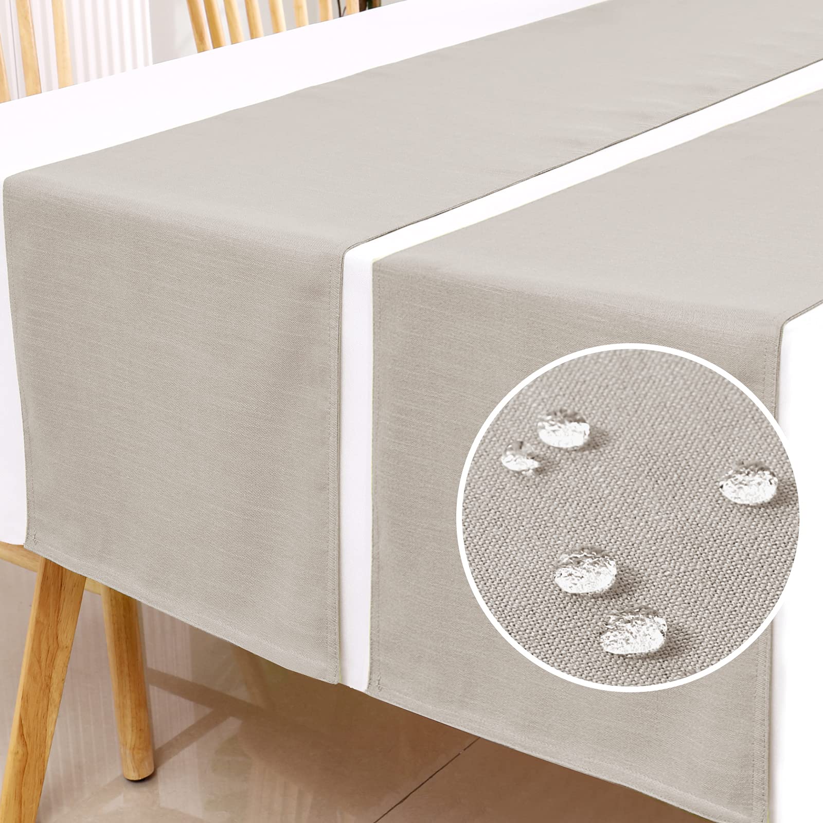 Premium Linen Textured Table Runners 72 Inch - Waterproof Natural Burlap Tablecloth for Dining Table, Coffee Table & Living Room Decor - Ultra Soft Thick Fabric (2 Pack, 14x72 Inches, Taupe) - Perfect for Weddings, Parties & Home Styling