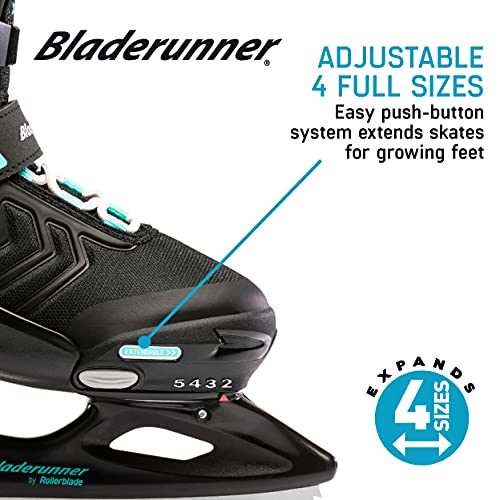 Rollerblade Bladerunner Ice XT Adjustable Girls' Ice Skates - Black & Teal - Perfect for Junior Figure Skating & Recreational Ice Skating
