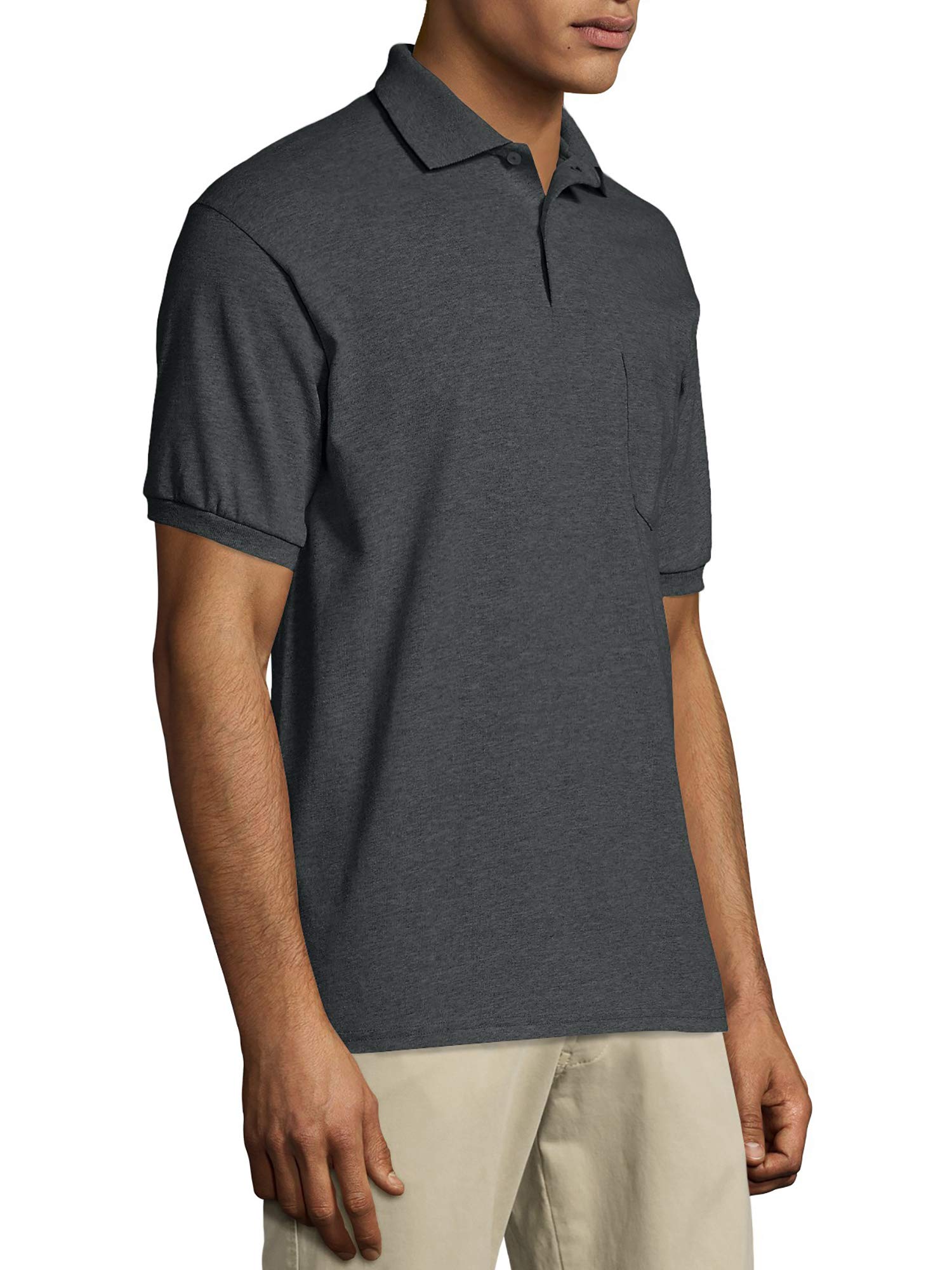 2 Pack Men's Charcoal Polo Shirts with Collar & Pocket - Breathable Cotton Casual Shirts for Golf, Work & Everyday Wear