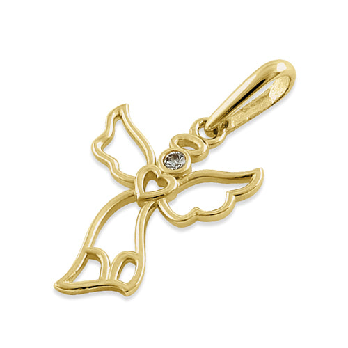 14K Yellow Gold Angel Pendant with CZ Stones - Elegant Jewelry Gift for Women, Perfect for Birthdays, Anniversaries & Special Occasions