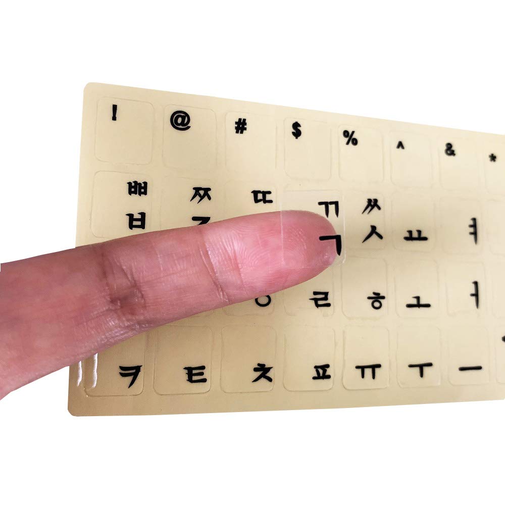 Mars Fox Korean Keyboard Stickers - Transparent Background with White Letters for PC, Laptop, Mac - Black Alphabet Key Stickers - Perfect for Typing Practice, Language Learning & Bilingual Work