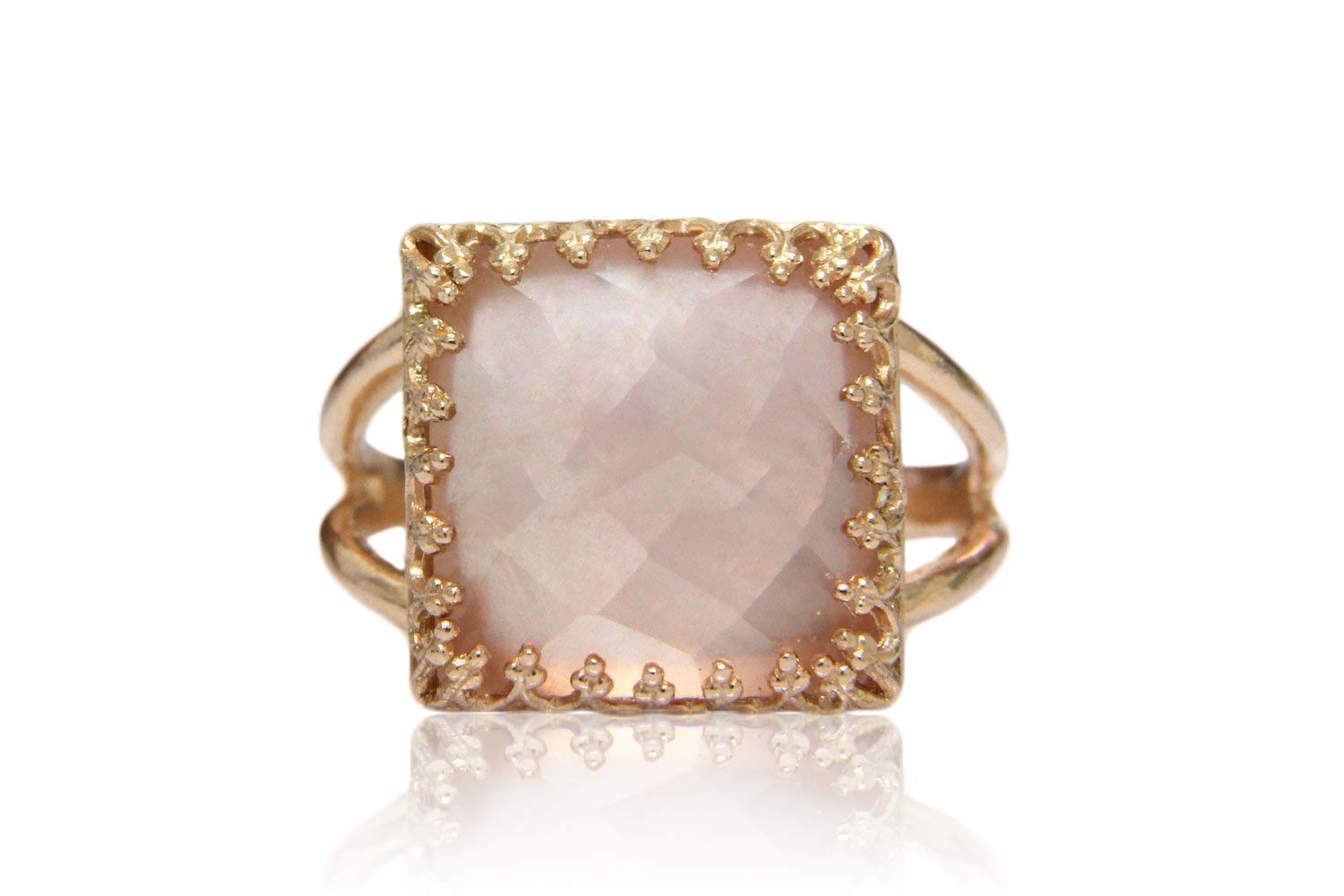 Elegant Rose Quartz Ring in 14K Rose Gold - Handcrafted Double Band Jewelry for Women - Perfect for Wedding, Birthday, Anniversary & Prom Gifts - Comes with Gift Box - Ideal for Romantic Occasions & Everyday Wear
