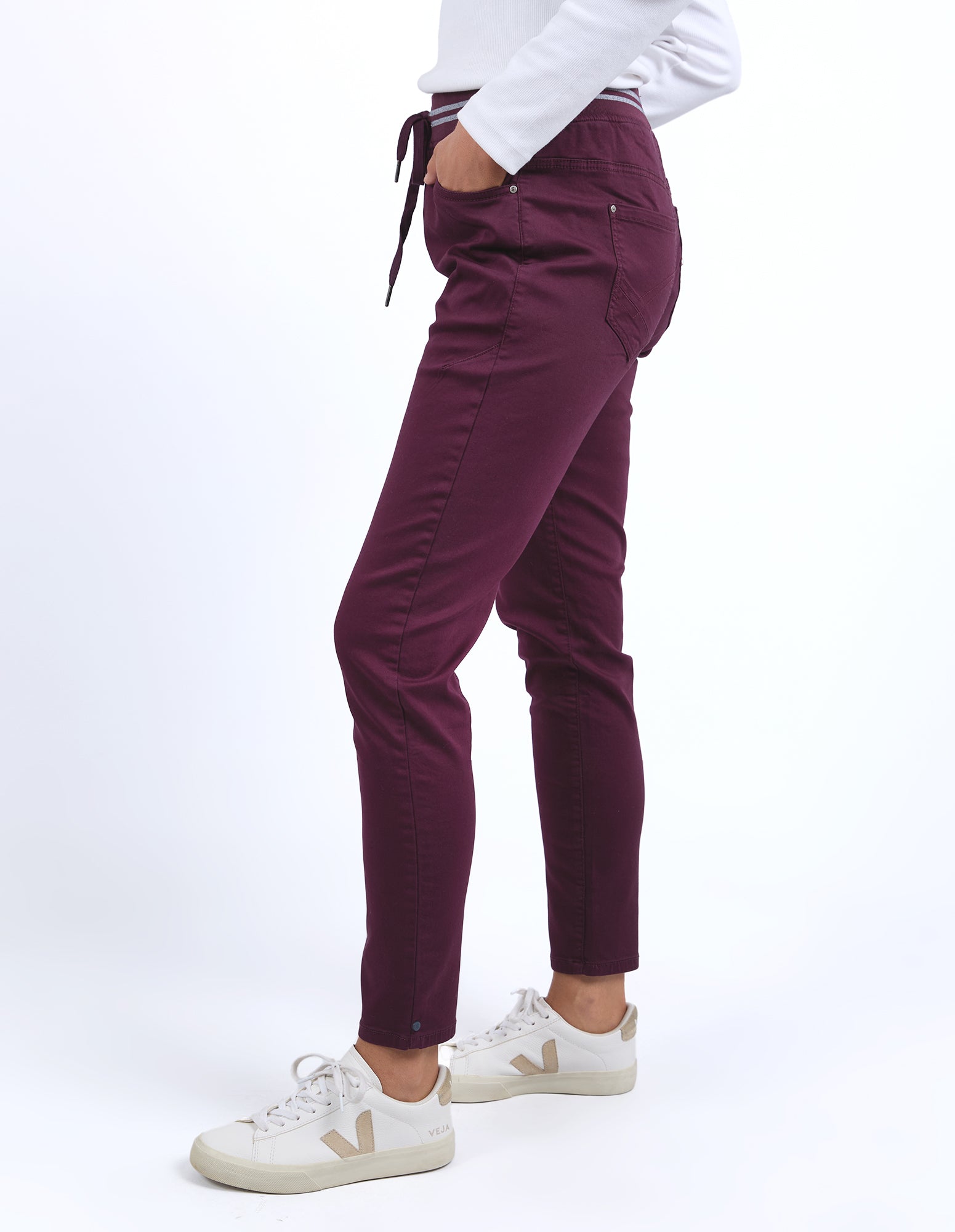 Elm Margo Jogger Pants for Women - Comfortable Stretchy Merlot Wine Color Joggers - Perfect for Yoga, Running, Lounge & Casual Wear