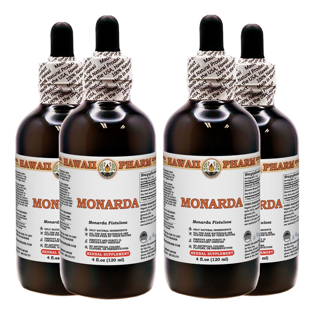 Organic Monarda Fistulosa Extract & Powder Tincture Supplement - 4x4 oz Bottles - Wild Bergamot Herbal Remedy for Immune Support, Stress Relief & Digestive Health - Perfect for Tea, DIY Skincare & Aromatherapy