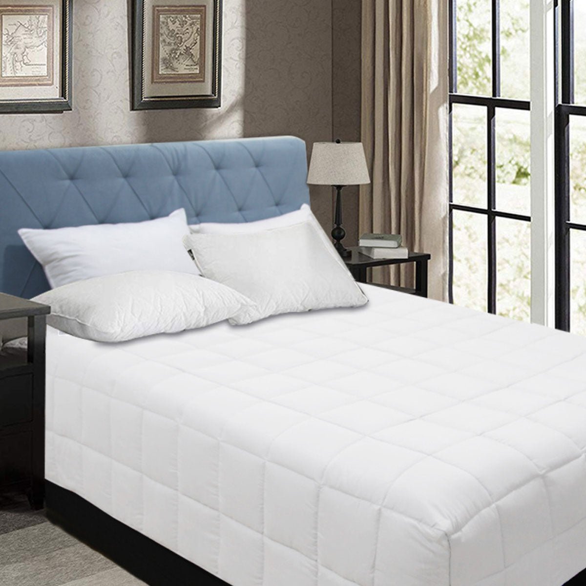 Premium Bamboo Blend Microfiber Quilt Set - Soft Breathable Bedding with Box Stitch Design - White Queen Size for Cozy Sleep & Luxury Bedroom Decor