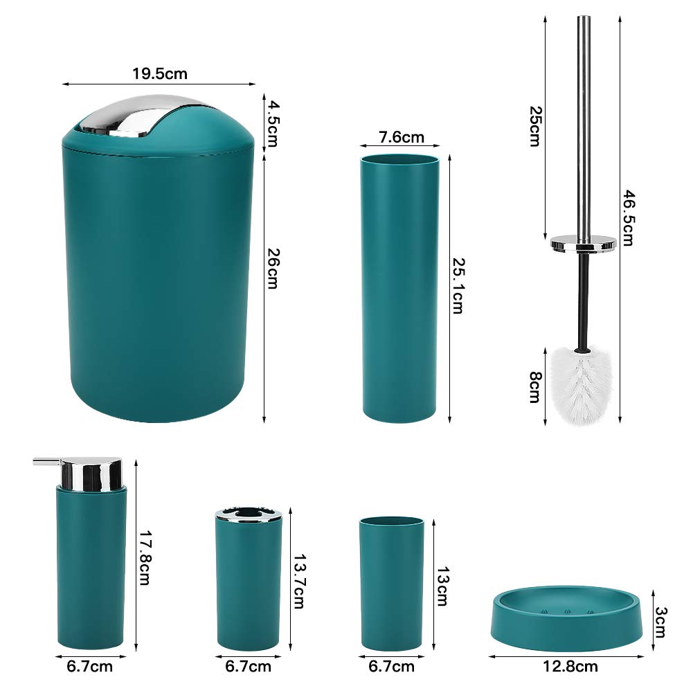 6-Piece Bathroom Accessories Set - Toothbrush Holder, Soap Dispenser, Trash Can, Tumbler Cup, Toilet Brush & Holder - Modern Deep Green Bathroom Decor - Perfect for Home, Apartment, and Guest Bathroom Organization