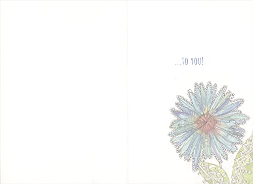 Pictura Floral Birthday Card with Long Sparkling Blue & Green Petals - Perfect for Anniversaries, Mother's Day & Special Occasions