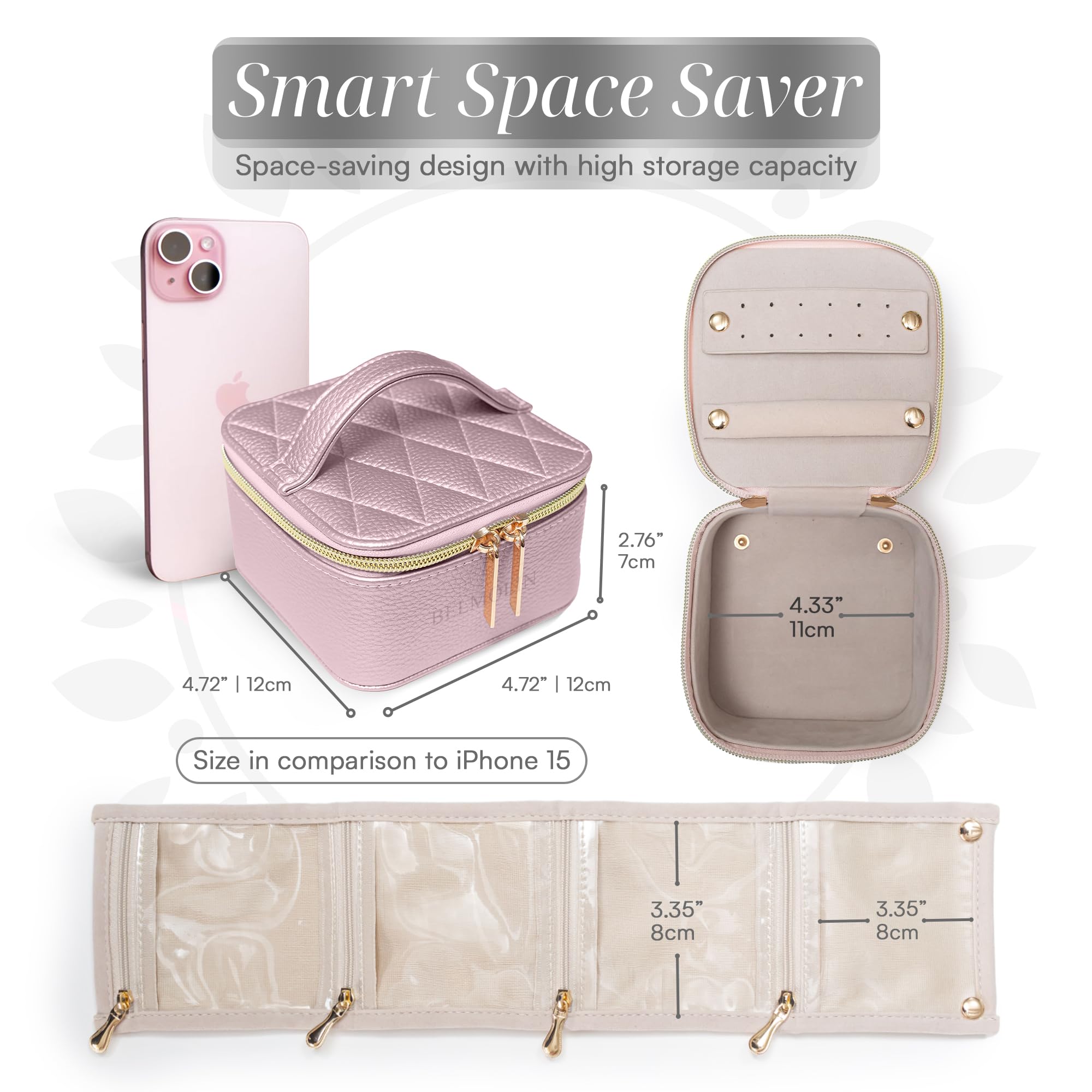 Leather Travel Jewelry Organizer Case for Women - Anti Tangle Jewelry Storage Box with Soft Pink Interior - Portable Jewelry Box for Necklaces, Rings & Earrings - Perfect for Vacations, Business Trips & Daily Use
