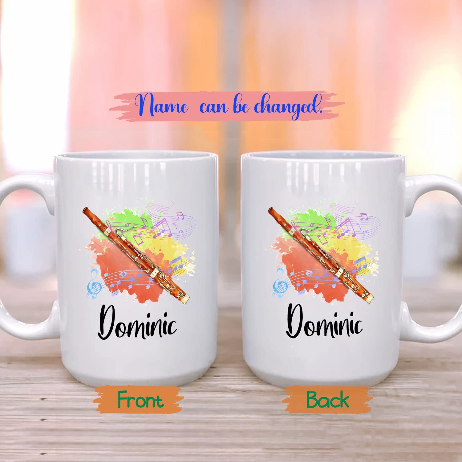 Personalized Bassoon Coffee Mug 11oz & 15oz - Custom Name Bassoon Player Travel Mug - Unique Gift for Bassoonists (Men & Women) - Perfect for Music Lovers, Office Use & Travel