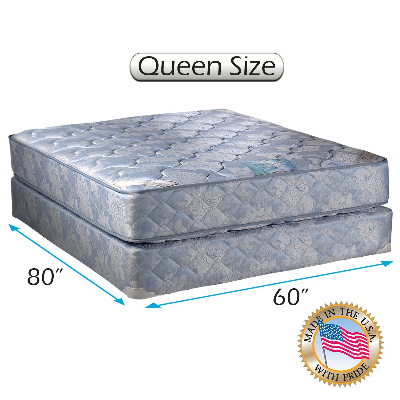 Premium Orthopedic Queen Mattress Set with 2-Sided Design & Mattress Protector - Back Pain Relief, Durable Support for Side/Back Sleepers - Perfect for Master Bedrooms & Guest Rooms (Blue)