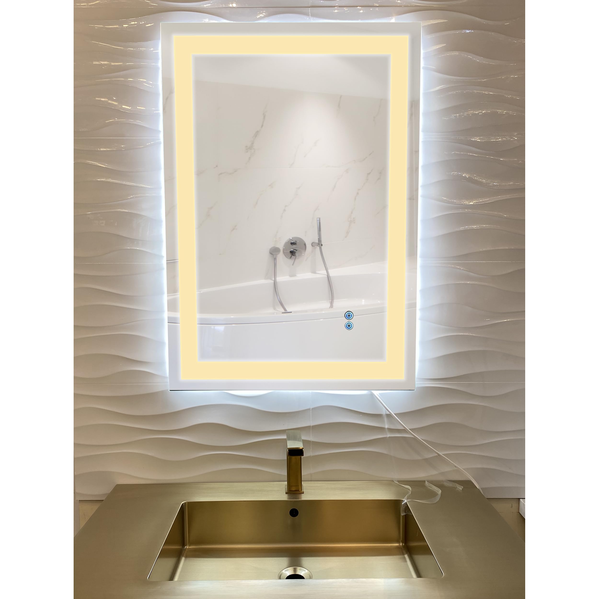 Edison Tri-Color LED Bathroom Vanity Mirror 30x36 Inches - Touch ON/OFF Dimmer, Anti-Fog Function, Silver Finish - Perfect for Makeup, Shaving & Home Decor