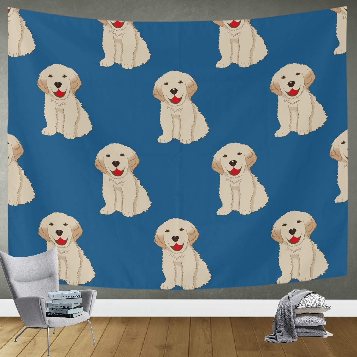 DOMIKING Labrador Golden Retriever Dog Wall Tapestry - 60x51in Boho Room Decor for Bedroom, Living Room & Dorm | Trippy Hippie Aesthetic Wall Hanging for Pet Lovers & Home Decoration