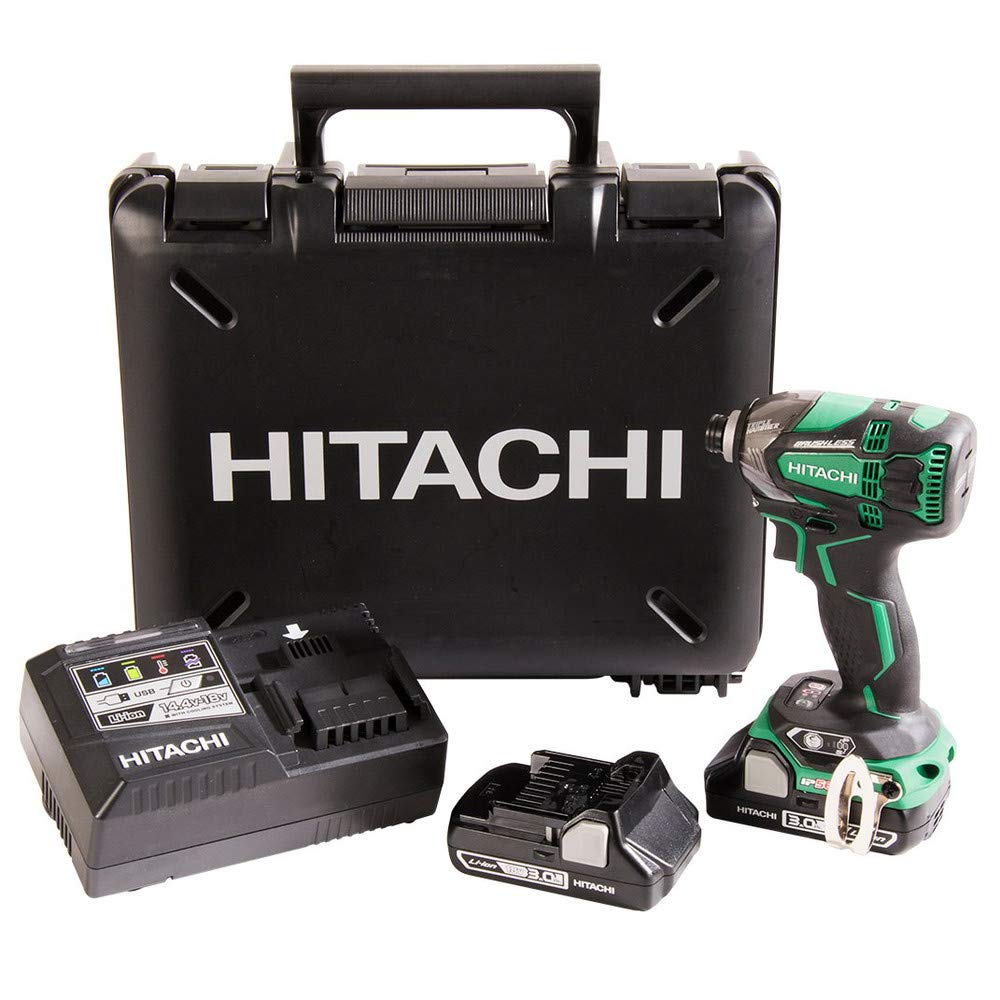 Hitachi WH18DBDL2 18V Brushless Cordless Impact Driver Kit - 4 Speed Settings, 1832 in-lbs Torque, Fast Charger with USB Port, IP56 Rated, Includes 2x 3.0Ah Batteries - Perfect for Construction, Woodworking, and DIY Home Improvement Projects