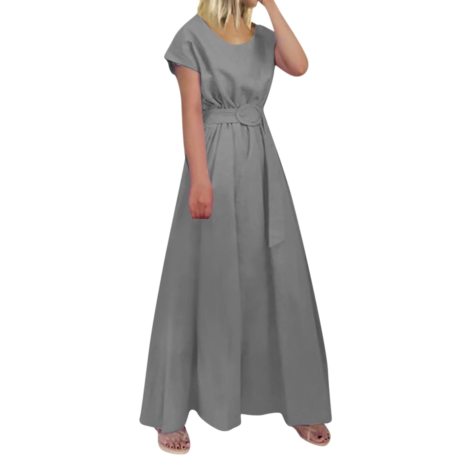 Elegant V-Neck Solid Color Swing Dress for Women - Loose Belt Waist Long Sleeve Casual Dress | Perfect for Office, Party, and Everyday Wear